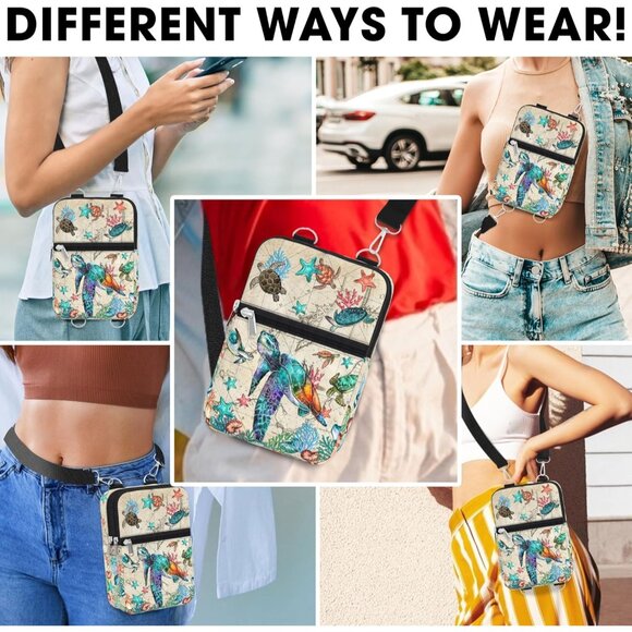 Sea Turtle Map Water-Resistant Canvas Crossbody Phone Bag with Adjustable Strap - Picture 6 of 8